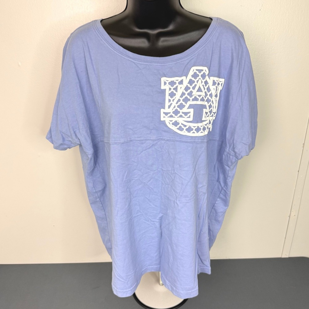 Venley T-Shirt Womens XL Auburn University Spirit Jersey Blue Quatrefoil Logo